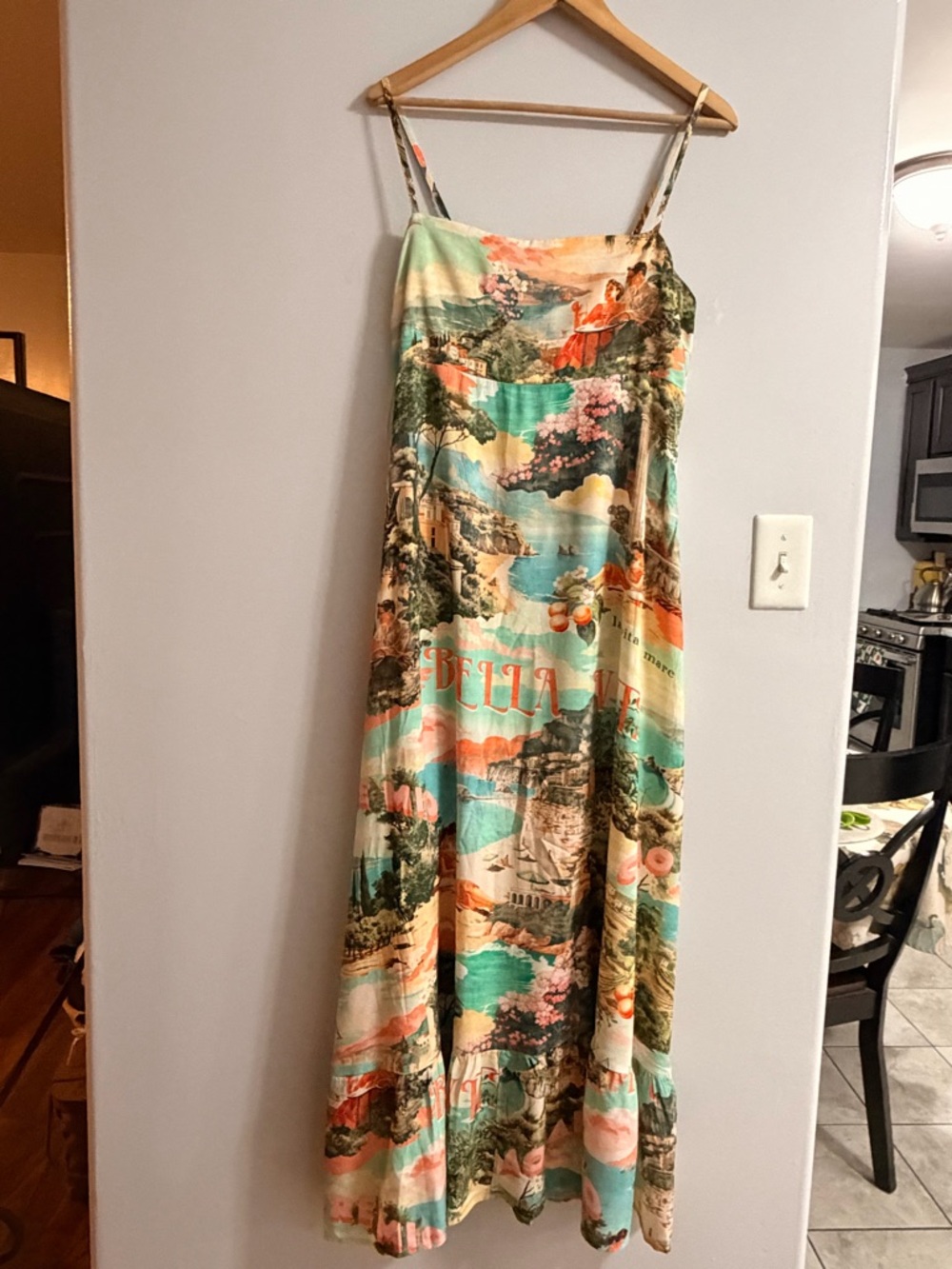 Scenic Print Spaghetti Strap Maxi Dress - Multicolor